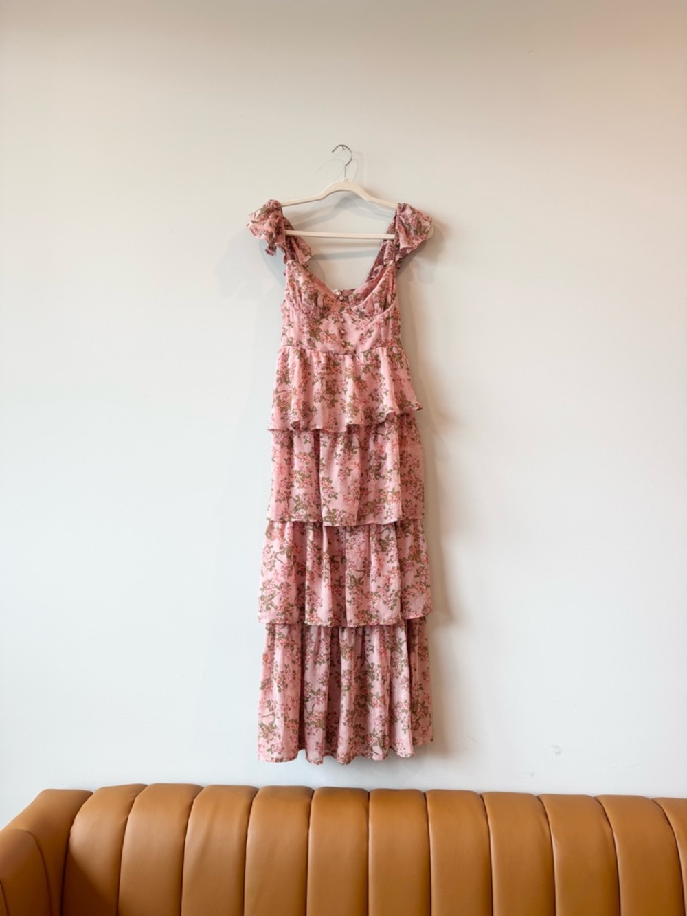 Astr the Label Pink Floral Ruffle Maxi Dress Wedding Guest large L - Picture 4 of 15